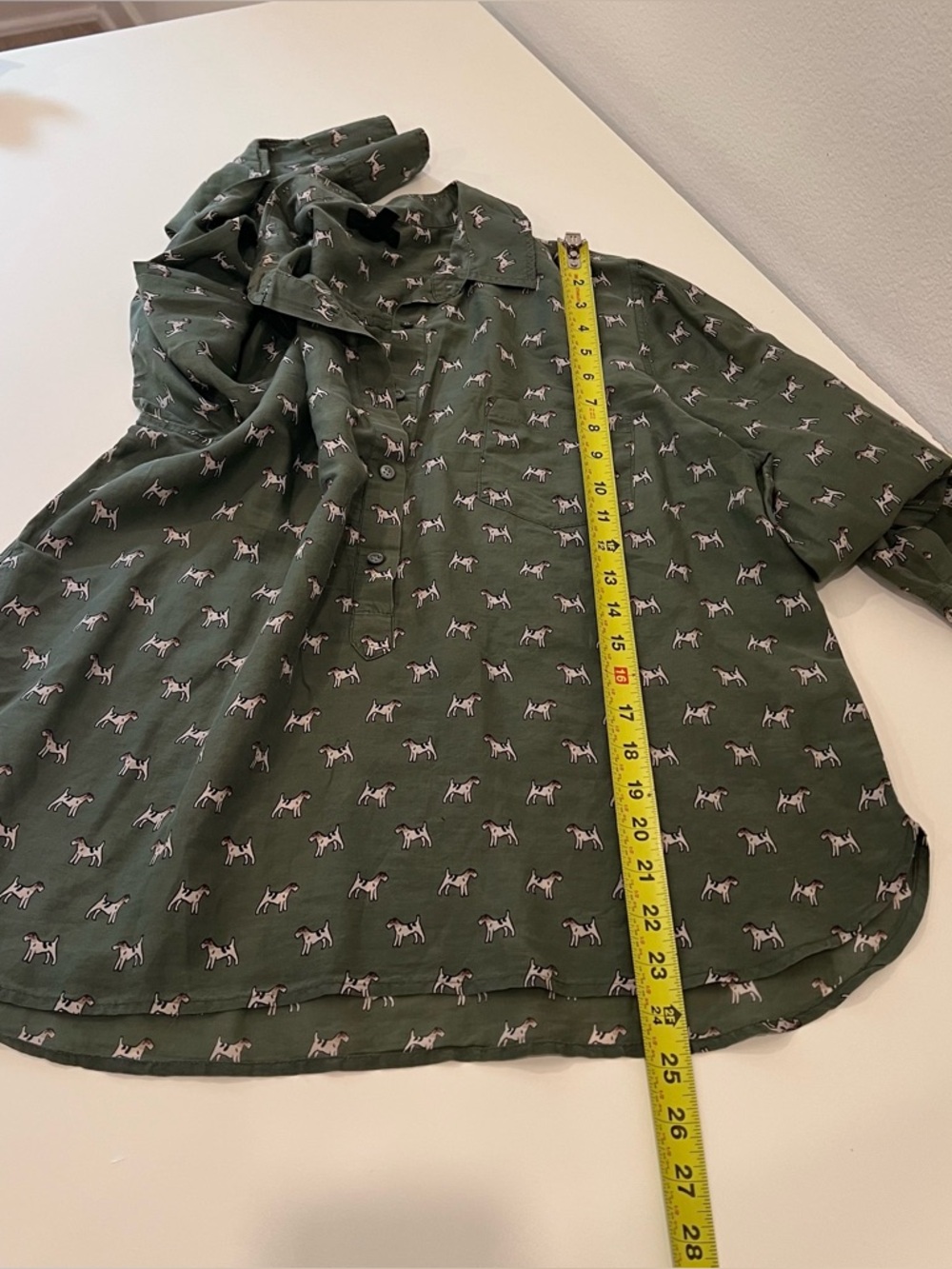 J.Crew Green Airedale Terrier Dog Half Button Down Shirt Size 14 sill blend - Picture 9 of 9